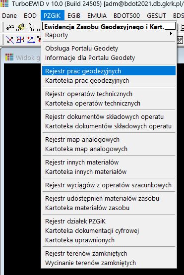 Widok menu programu PZGiK