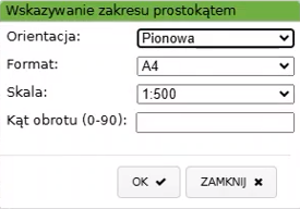 Widok okna wskazywania zakresu prostokątem