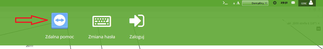 Widok okna aplikacji z opcją zdalnej pomocy